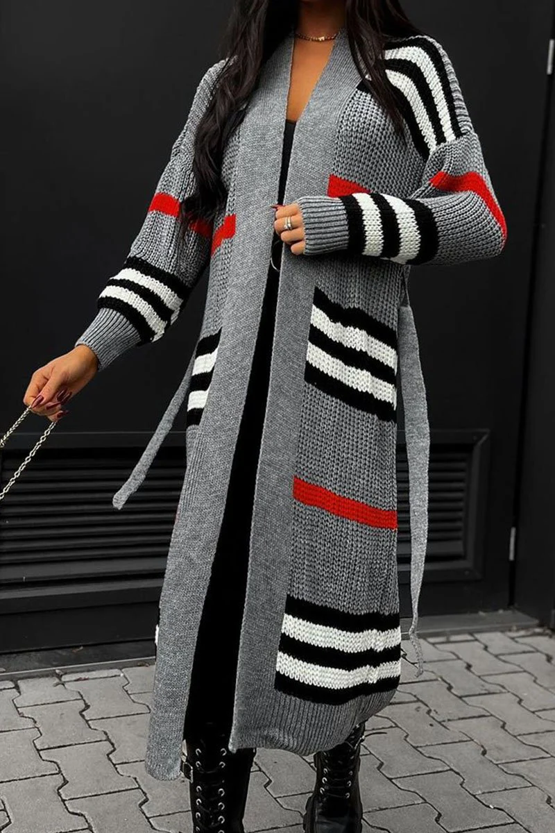 Casual Striped Long Sleeve Sweater Coat
