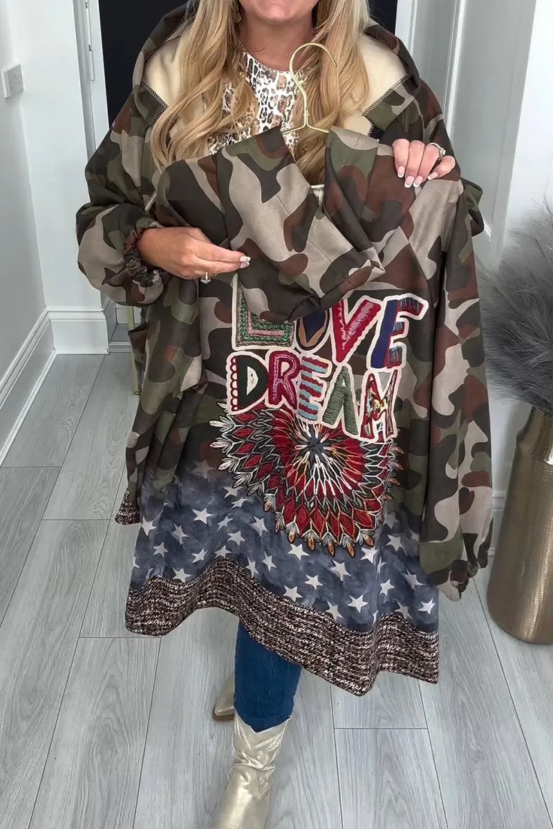 Women's Winter Zipper Hooded Letter Print Coat