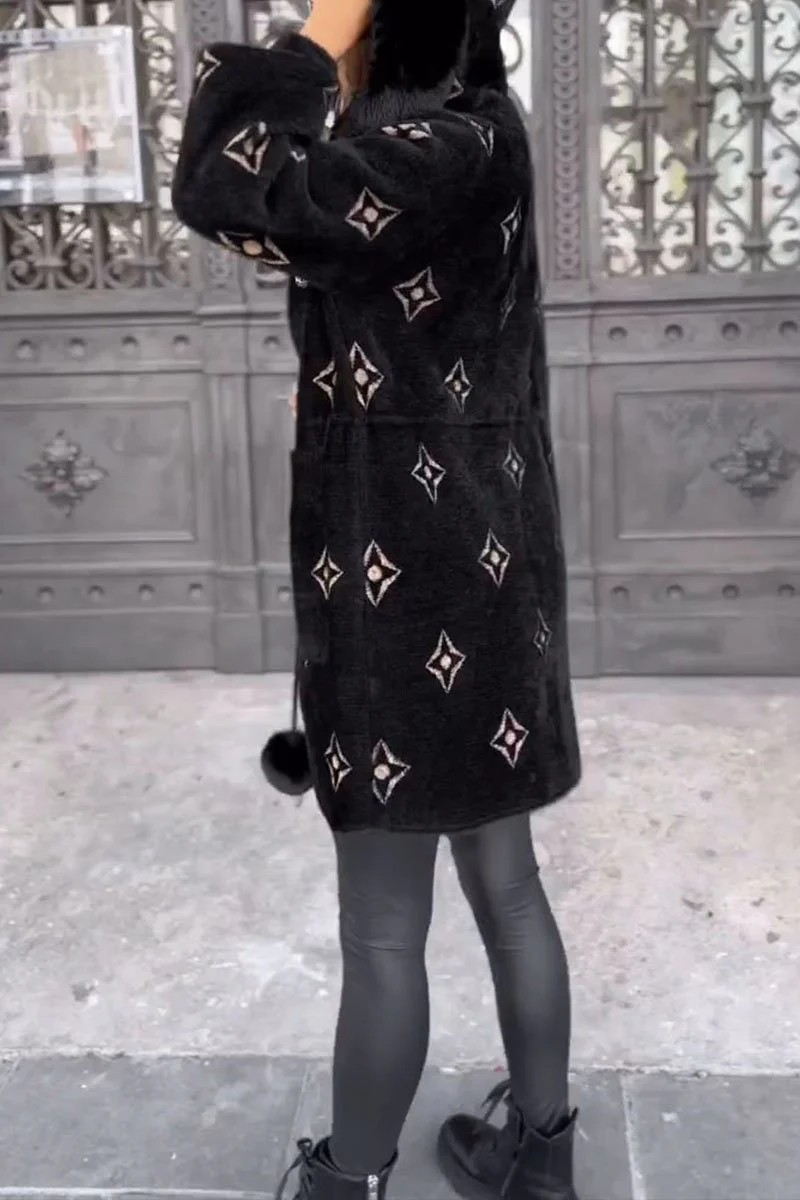 Ladies Winter Soft Cute Fluffy Lace-up Coat